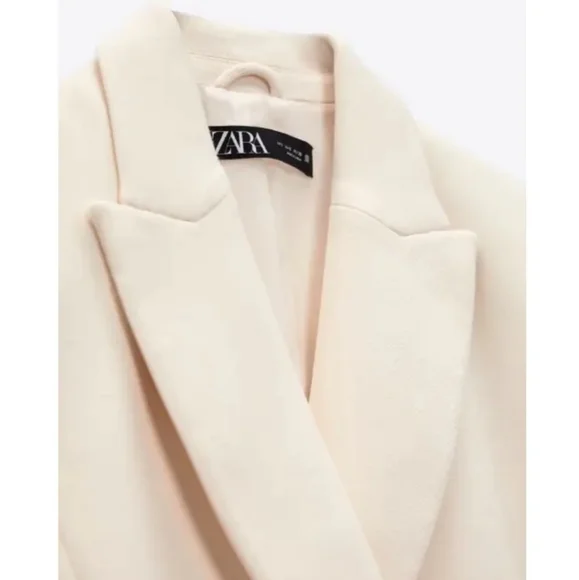 ZARA DOUBLE BREASTED LONG BLAZER COAT JACKET ECRU XS - Picture 10 of 12